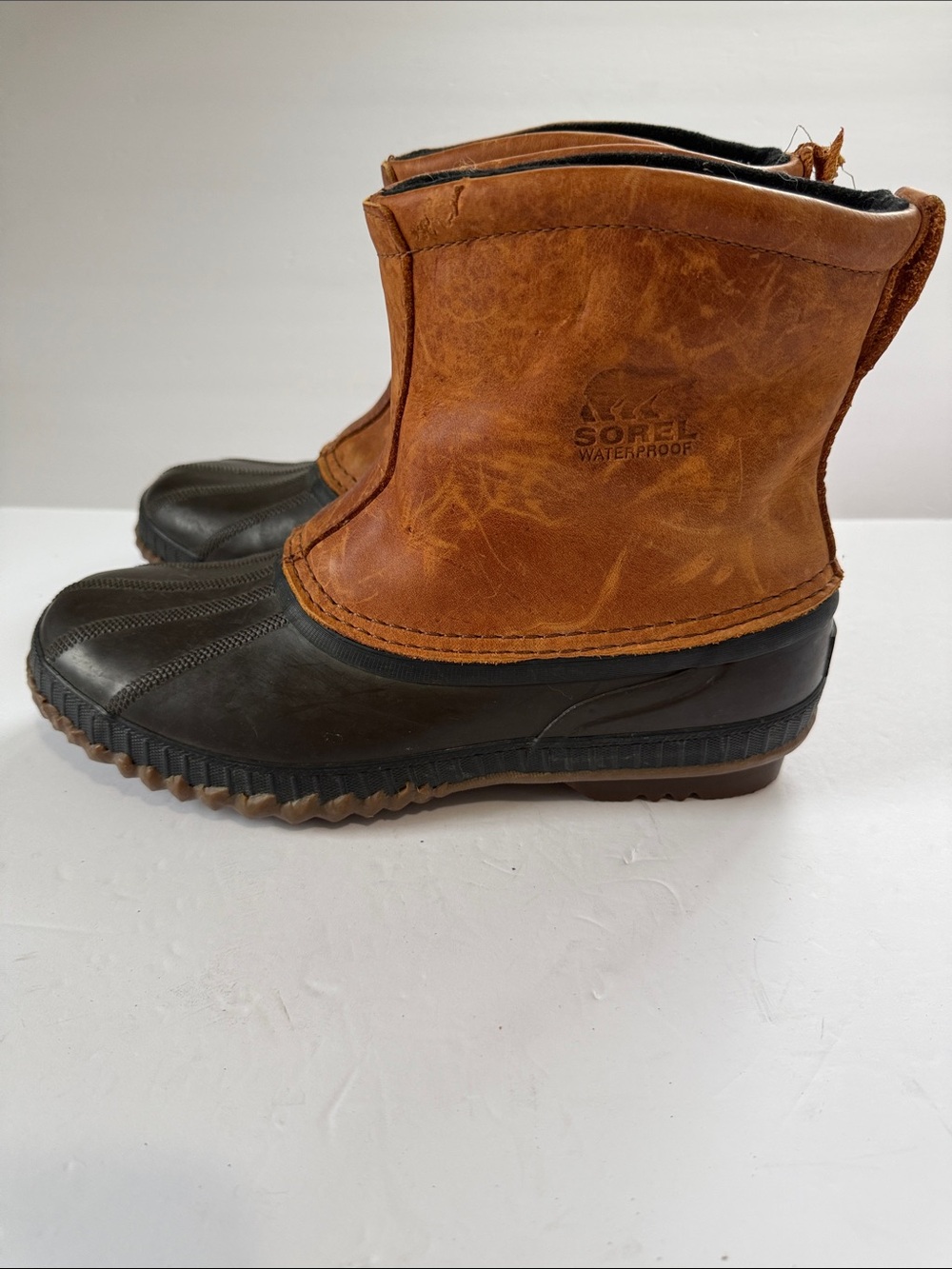 Sorel Men’s Brown Leather and Black Rubber Waterproof Boots